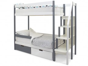 Двухъярусная кровать Svogen с ящиками и бортиком графит-белый в Бакале - bakal.mebel74.com | фото 1