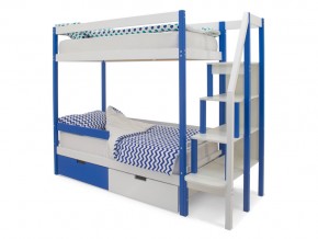 Двухъярусная кровать Svogen с ящиками и бортиком сине-белый в Бакале - bakal.mebel74.com | фото