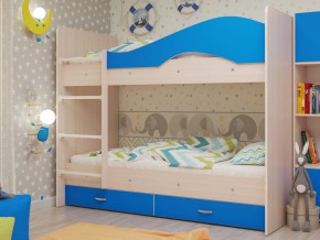 Кровать 2-х ярусная Мая с ящиками на латофлексах млечный дуб/синий в Бакале - bakal.mebel74.com | фото