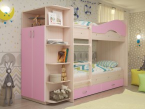 Кровать 2-х ярусная Мая с ящиками и шкафом на латофлексах розовый в Бакале - bakal.mebel74.com | фото