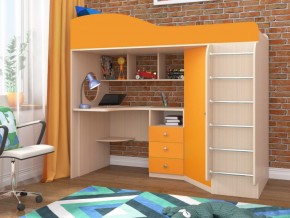 Кровать чердак Кадет 1 с металлической лестницей Дуб молочный-Оранжевый в Бакале - bakal.mebel74.com | фото