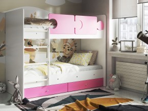 Кровать двухъярусная Тетрис латы с бортиками белый-розовый в Бакале - bakal.mebel74.com | фото 1