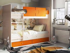Кровать двухъярусная Тетрис латы с бортиками дуб млечный-оранжевый в Бакале - bakal.mebel74.com | фото