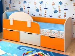 Кровать Малыш Мини Дуб молочный-Оранжевый без бортика в Бакале - bakal.mebel74.com | фото