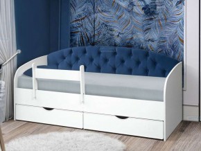 Кровать с мягкой спинкой Софа №9 синяя с бортиком 800х1900 в Бакале - bakal.mebel74.com | фото