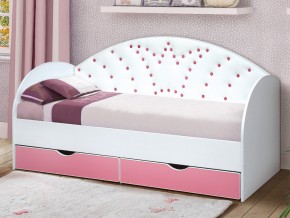 Кровать с продольной мягкой спинкой Корона №4 800х1900 мм розовая в Бакале - bakal.mebel74.com | фото