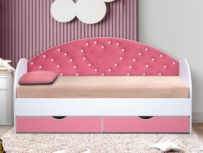 Кровать с продольной мягкой спинкой Сердце №1 800х1600 мм розовая в Бакале - bakal.mebel74.com | фото