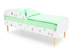 Кровать Stumpa Классика с бортиком рисунок Домики розовый, бирюзовый в Бакале - bakal.mebel74.com | фото 1