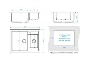 Мойка прямоугольная Санди Z19Q10 светло-серый в Бакале - bakal.mebel74.com | фото 2