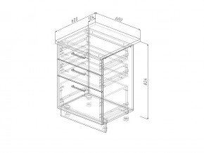 Н3Я 60 Модуль нижний Без Столешницы 3 ящика МН3Я 60 в Бакале - bakal.mebel74.com | фото